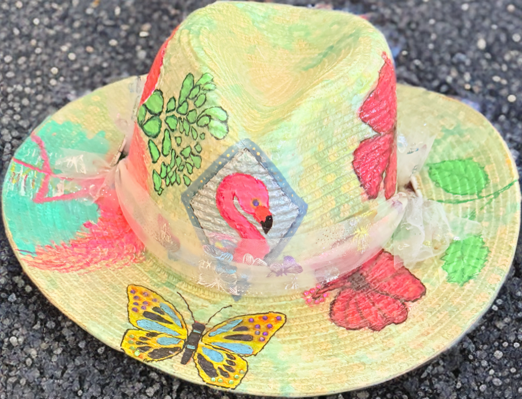 Tammy's Hand-Painted Flamingo & Hibiscus Sun Hat: