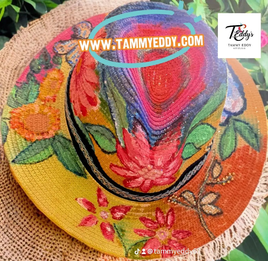 Beautiful had Painted Tie Dyed Beach Hat