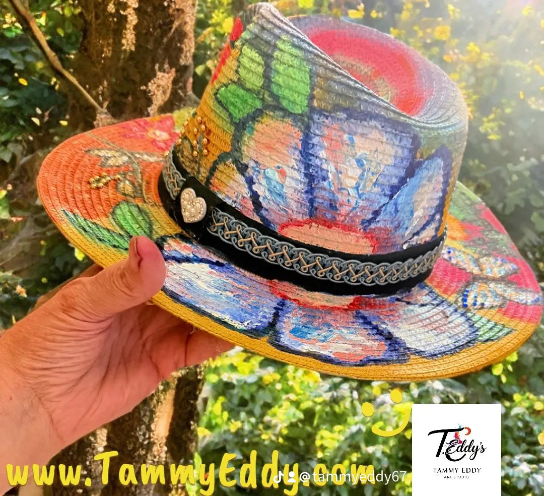 Beautiful had Painted Tie Dyed Beach Hat