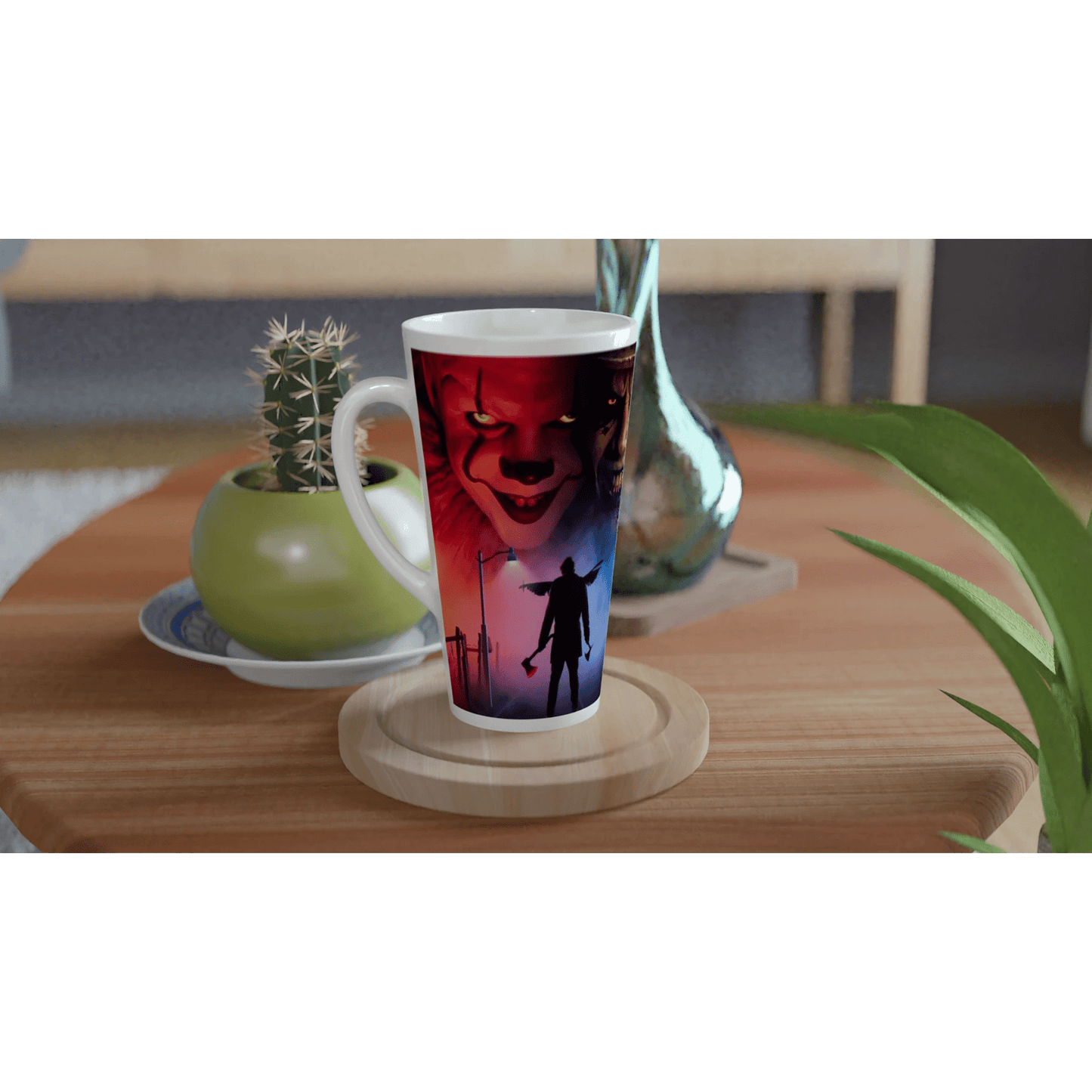 The "Red vs. Blue Horror" White Latte 17oz Ceramic Mug - T.Eddy’s Art Studio