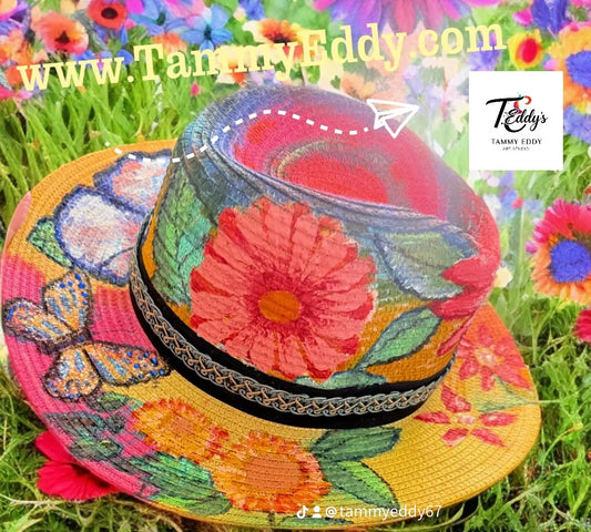 Beautiful had Painted Tie Dyed Beach Hat