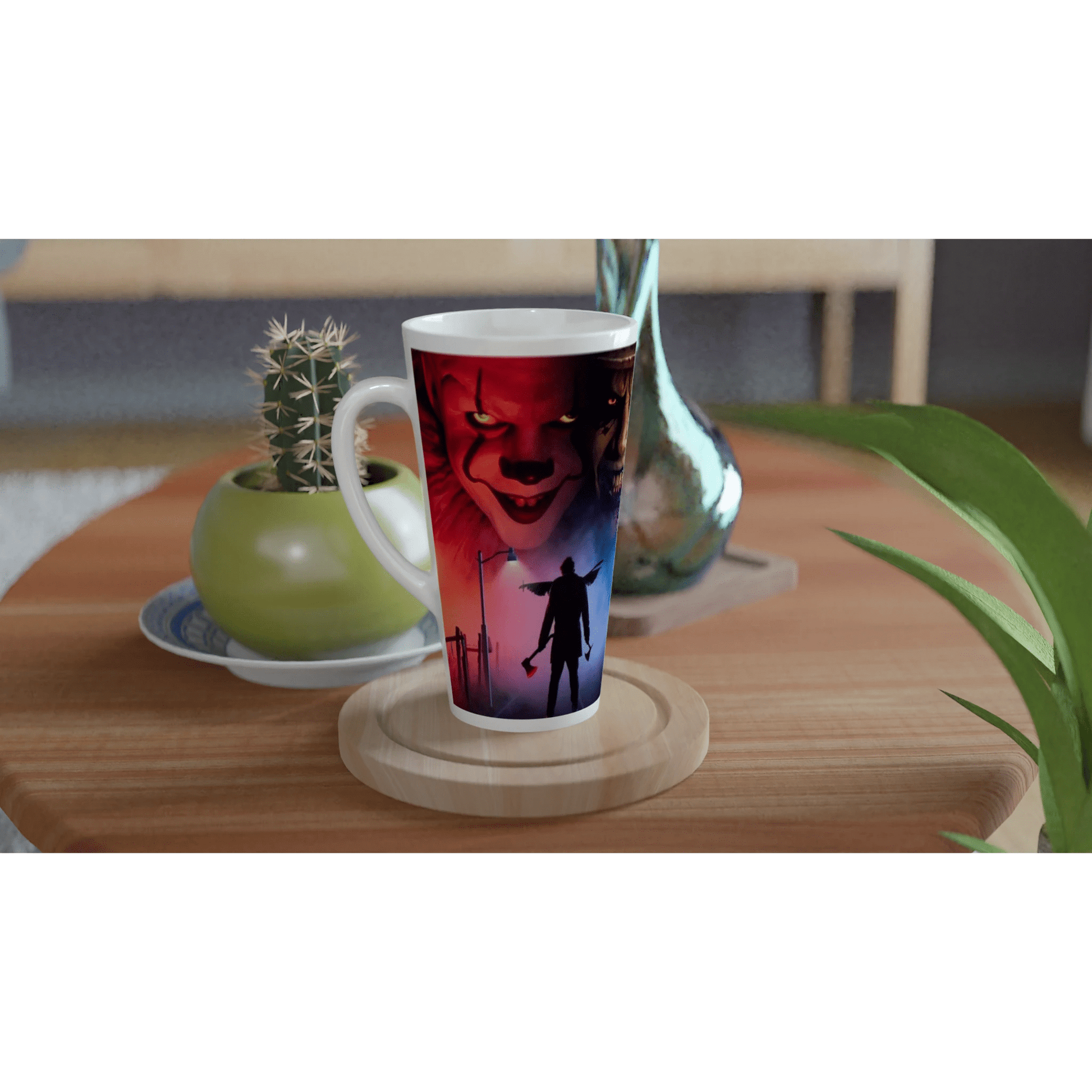 The "Red vs. Blue Horror" White Latte 17oz Ceramic Mug - T.Eddy’s Art Studio