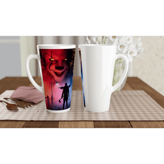 The "Red vs. Blue Horror" White Latte 17oz Ceramic Mug - T.Eddy’s Art Studio